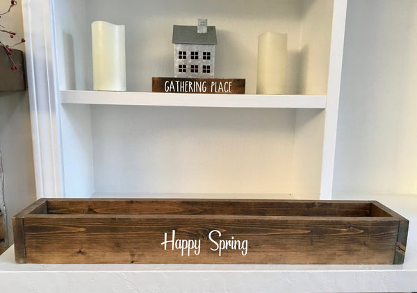 spring planter box, centerpiece, table decor, mantle decor, happy spring, wooden table box, farmhouse decor, hostess gift, housewarming