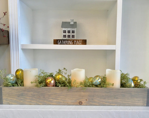 spring planter box, centerpiece, table decor, mantle decor, happy spring, wooden table box, farmhouse decor, hostess gift, housewarming