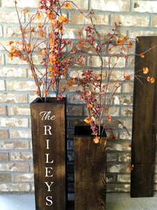 personalized wooden vases, reclaimed wood, rustic, floor vases, set of two, farmhouse decor, large floor vase, rustic decor, porch decor