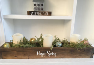 spring planter box, centerpiece, table decor, mantle decor, happy spring, wooden table box, farmhouse decor, hostess gift, housewarming