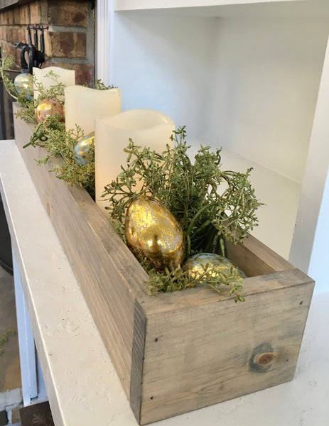 spring planter box, centerpiece, table decor, mantle decor, happy spring, wooden table box, farmhouse decor, hostess gift, housewarming
