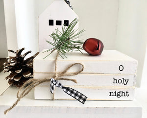 Christmas book bundle, mini book stack, Christmas decor, farmhouse, faux books, set of 3, wood,  teacher gift, housewarming, o holy night