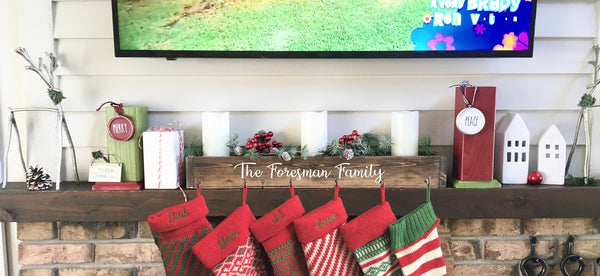 Family stocking holder, 30 inch, Stocking holder, Christmas decor, Wooden box stocking holder,Personalized, Stocking hooks, pet stocking
