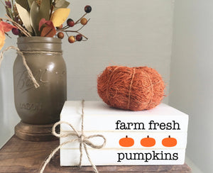 Fall book bundle, mini book stack, Fall decor, farmhouse, faux books, set of 3, farm fresh pumpkins, teacher gift, harvest, housewarming