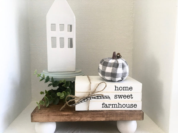 home sweet farmhouse, mini book stack, farmhouse decor, faux books, set of 3, kitchen decor, teacher gift, home sweet home, housewarming