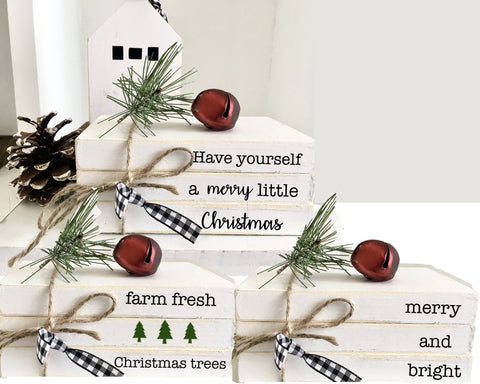 Christmas book bundle, mini book stack, Christmas decor, farmhouse, faux books, set of 3, rustic, teacher gift, housewarming, wooden books