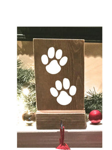 Stocking holder, reclaimed wood, pet stocking holder, mantle stocking, rustic Christmas, white stockings, dog stocking holder, paw print