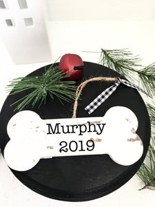 Dog ornament, personalized, Christmas ornament, bone, wood, rustic, Christmas decor, pet ornament, pet gift, dog owner, wooden ornament