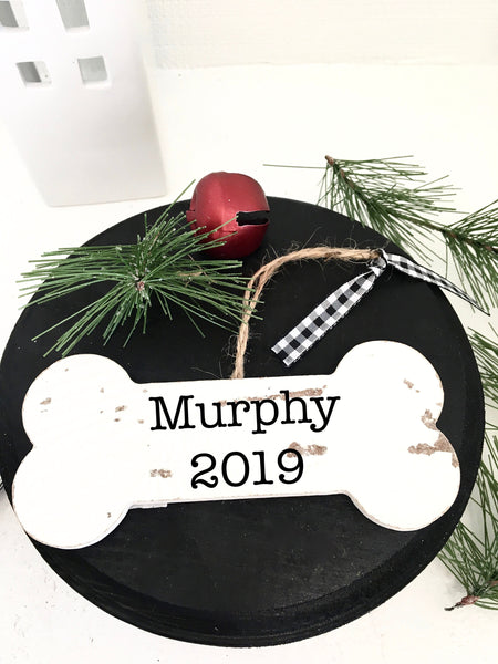 Dog ornament, personalized, Christmas ornament, bone, wood, rustic, Christmas decor, pet ornament, pet gift, dog owner, wooden ornament