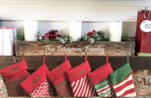 Family stocking holder, Personalized Christmas decor, Wooden box for mantle