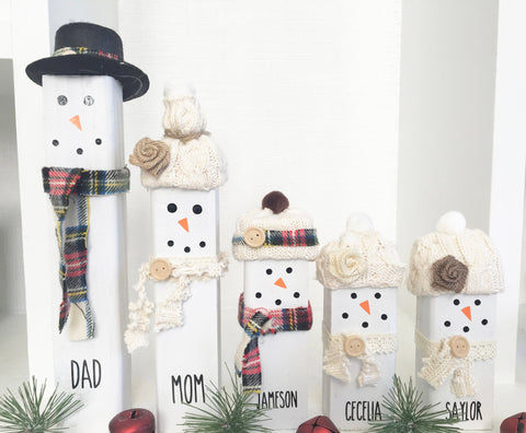 Personalized wood Snowman family