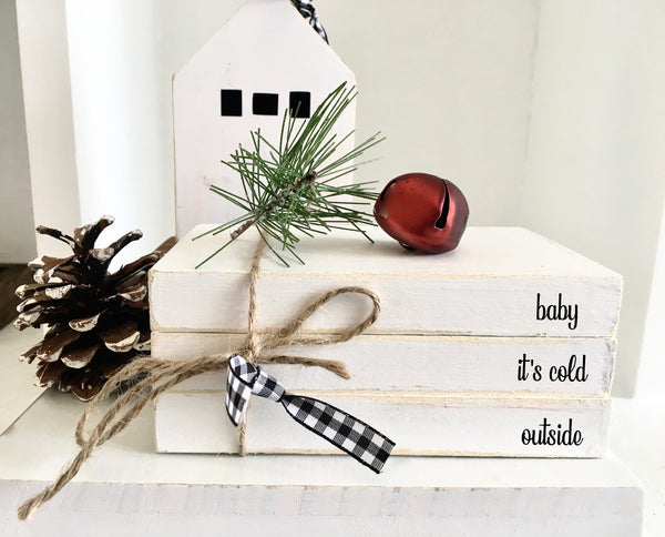 Wooden books, Christmas book bundle, mini book stack, Christmas decor, farmhouse, Faux books, Winter wonderland, Silent night,  housewarming