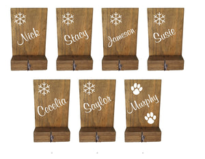 Stocking holder, reclaimed wood, personalized, mantle decor, rustic Christmas, stocking hook, name stocking, pet stocking hanger, dog, cat