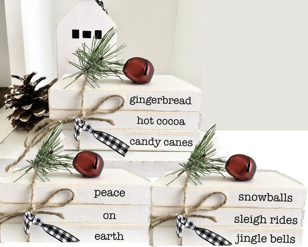 Wooden books, Christmas book bundle, mini book stack, Christmas decor, farmhouse, faux books, set of 3, teacher gift, housewarming,
