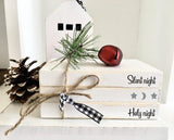 Wooden books, Christmas book bundle, mini book stack, Christmas decor, farmhouse, Faux books, Winter wonderland, Silent night,  housewarming