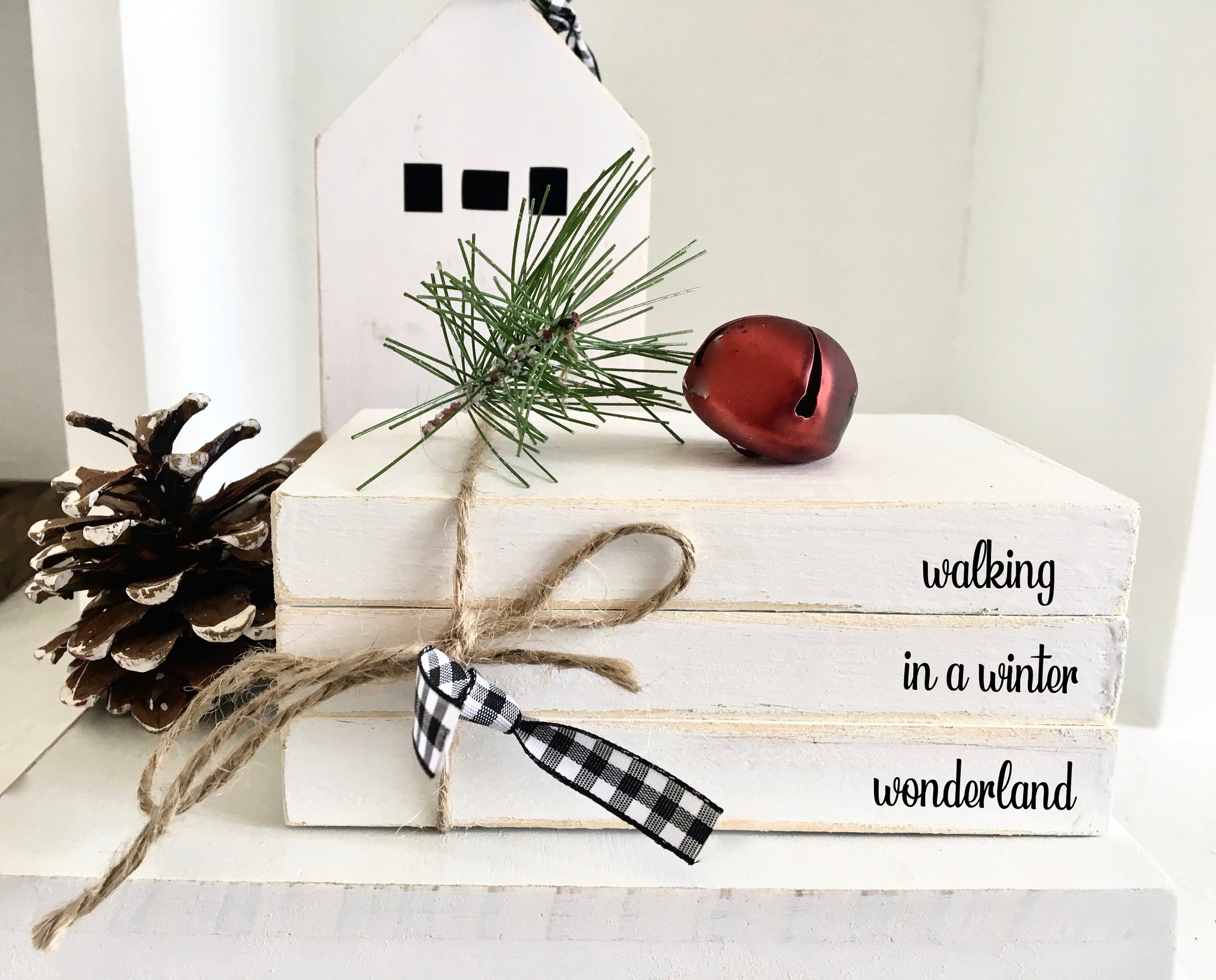 Wooden books, Christmas book bundle, mini book stack, Christmas decor, farmhouse, Faux books, Winter wonderland, Silent night,  housewarming
