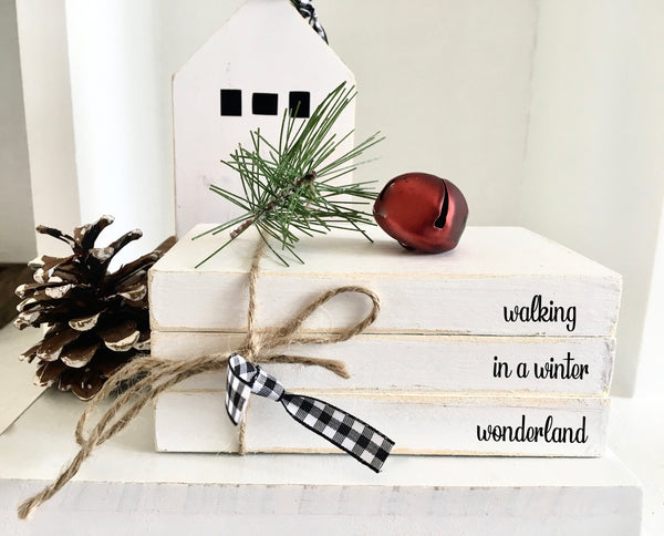 Wooden books, Christmas book bundle, mini book stack, Christmas decor, farmhouse, Faux books, Winter wonderland, Silent night,  housewarming