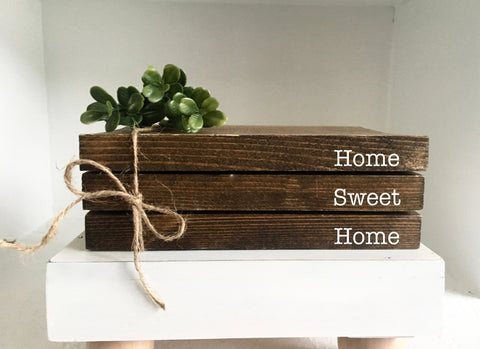 Wooden books, book stack, farmhouse decor, faux books, set of 3, kitchen decor, unique, teacher gift, home sweet home, housewarming, hostess