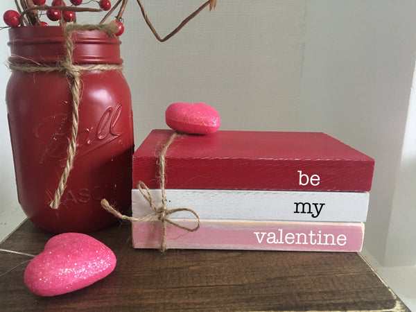 mini book bundle, mini book stack, be my valentine, Valentine's day decor, farmhouse, red books, faux books, Valentines gift, wooden books