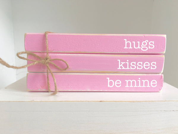 mini book bundle, book stack, be my valentine, Valentine's day decor, farmhouse, pink, faux books, Valentines gift, wood books, tiered tray