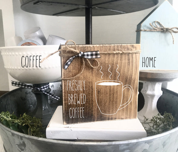 Tiered tray sign- Coffee bar decor- wooden sign- Home decor- Housewarming gift- New home- Farmhouse- coffee bar sign- wooden block- Rustic