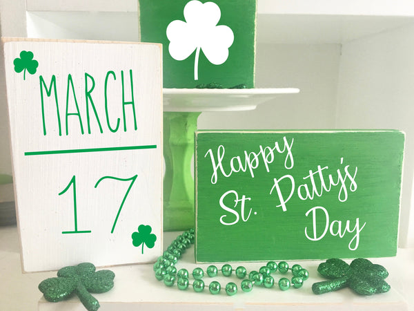 St. Patrick's day bundle, set of 3, wooden signs, tiered tray signs, St. Patty's day decor, wooden blocks, lucky, shamrock, Irish sign