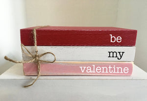 mini book bundle, mini book stack, be my valentine, Valentine's day decor, farmhouse, red books, faux books, Valentines gift, wooden books