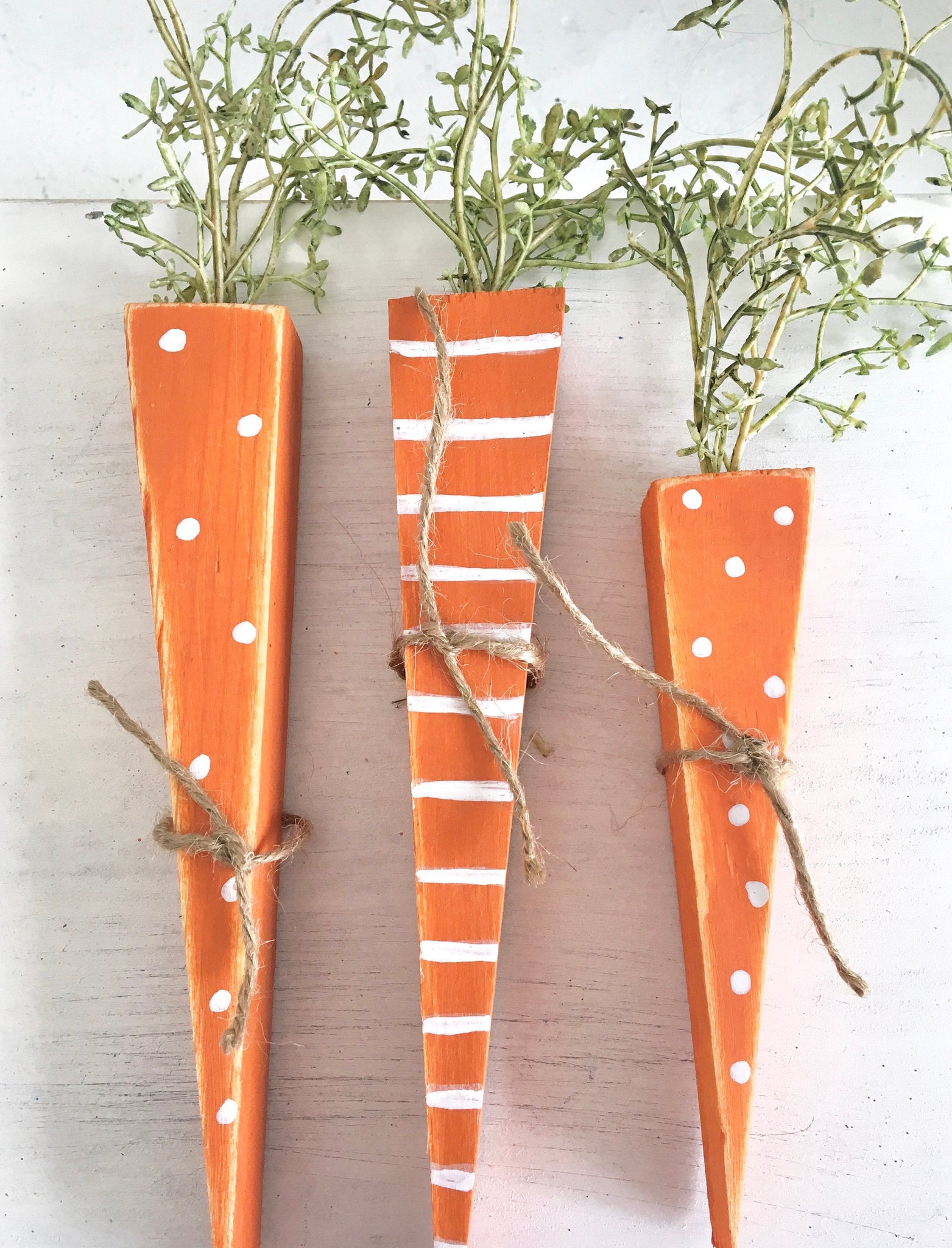 Wooden carrots- Set of 3- Rustic carrots- Easter decor- Tiered shelf decor- Easter- Polka dot carrot- Stripes- Farmhouse
