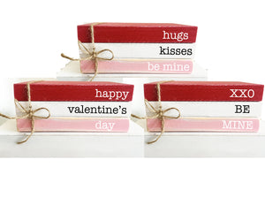 mini book bundle, mini book stack, be my valentine, Valentine's day decor, farmhouse, red books, faux books, Valentines gift, wooden books