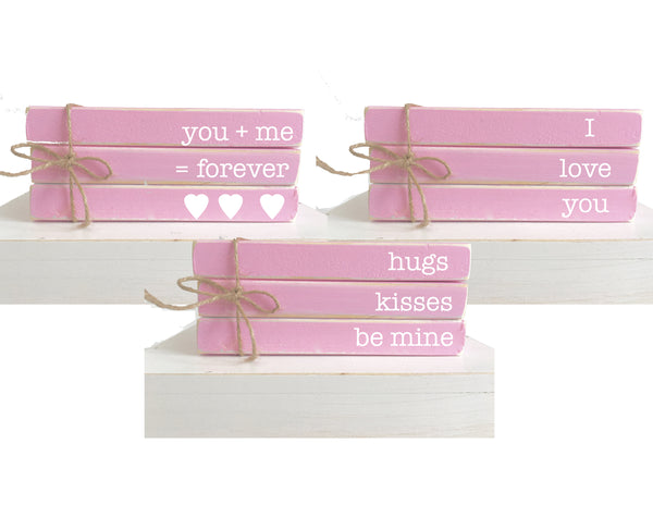 mini book bundle, book stack, be my valentine, Valentine's day decor, farmhouse, faux books, Valentines gift, wooden books, tiered tray