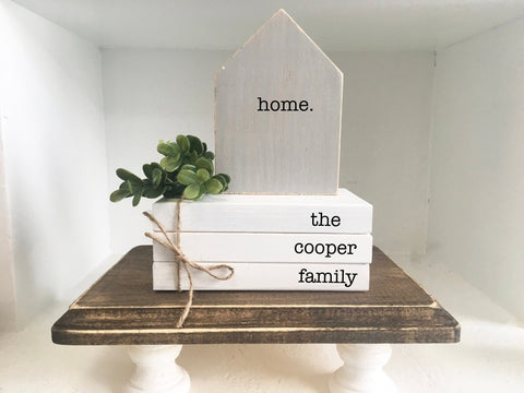 Personalized mini book stack, Farmhouse decor, Family books, Faux books, kitchen decor, teacher gift, home sweet home, housewarming