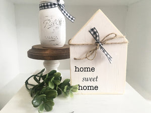 Home sweet home, Wooden house, Farmhouse decor, Tiered tray sign, Housewarming gift, New home gift, Hostess, Rustic wood house