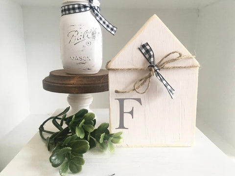 Personalized wooden house, Farmhouse decor, Tiered tray sign, Housewarming gift, New home, Hostess, Rustic wood house, monogram, initial