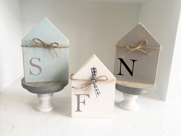 Personalized wooden house, Farmhouse decor, Tiered tray sign, Housewarming gift, New home, Hostess, Rustic wood house, monogram, initial