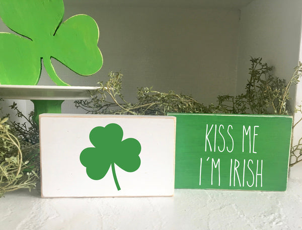 St. Patrick's day decor, wooden sign, small tiered tray sign, St. Patty's day, rustic, holiday, seasonal, wooden block, lucky, shamrock