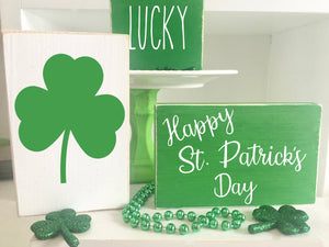 St. Patrick's day bundle, set of 3, wooden signs, tiered tray signs, St. Patty's day decor, wooden blocks, lucky, shamrock, Irish sign