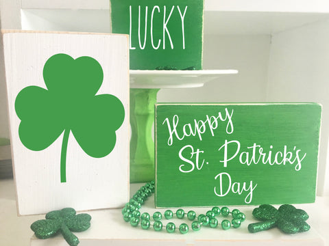 St. Patrick's day decor, set of 3, wooden signs, sign bundle, tiered tray signs, St. Patty's day, wooden blocks, lucky, shamrock, Irish sign