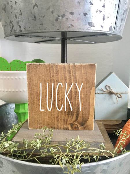 St. Patrick's day decor- Tiered tray sign- Wooden sign- St. Patty's day-  wooden block- lucky- shamrock- Irish sign- Farmhouse decor