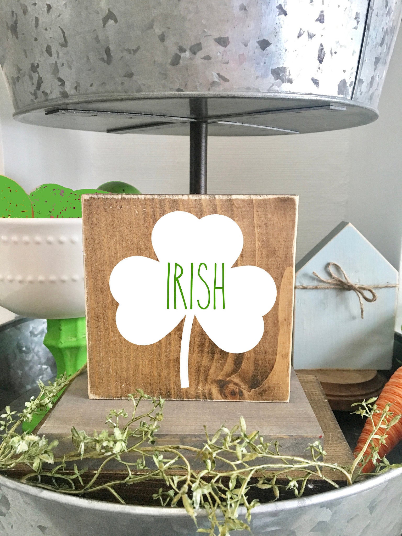 St. Patrick's day decor- Tiered tray sign- Wooden sign- St. Patty's day-  wooden block- lucky- shamrock- Irish sign- Farmhouse decor
