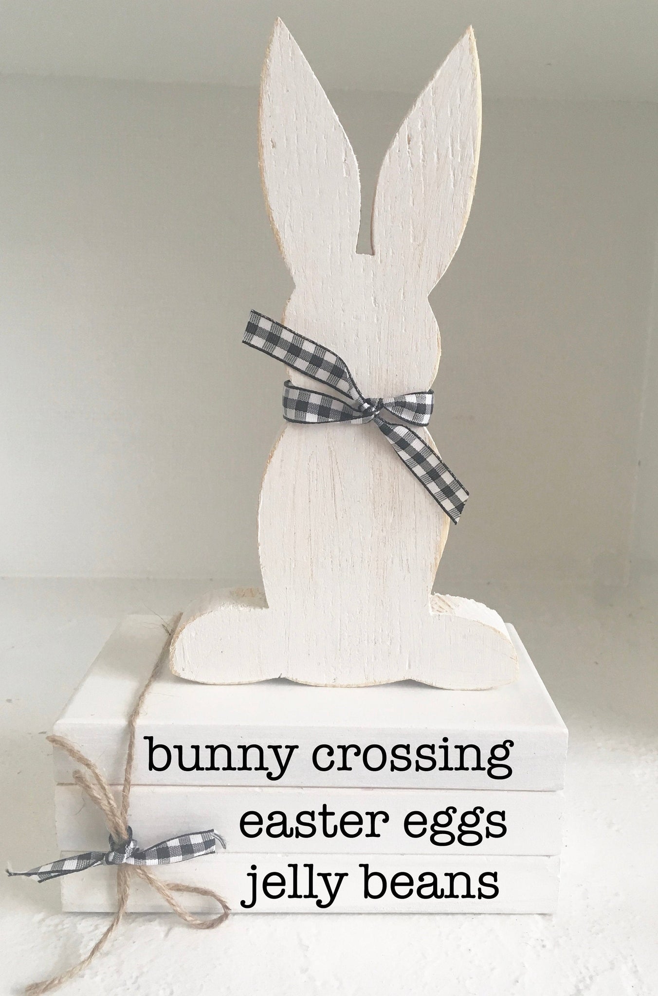 Wood books, mini book stack, Easter decor, farmhouse decor, faux books, Tiered tray decor, wooden bunny, Easter books, wooden books
