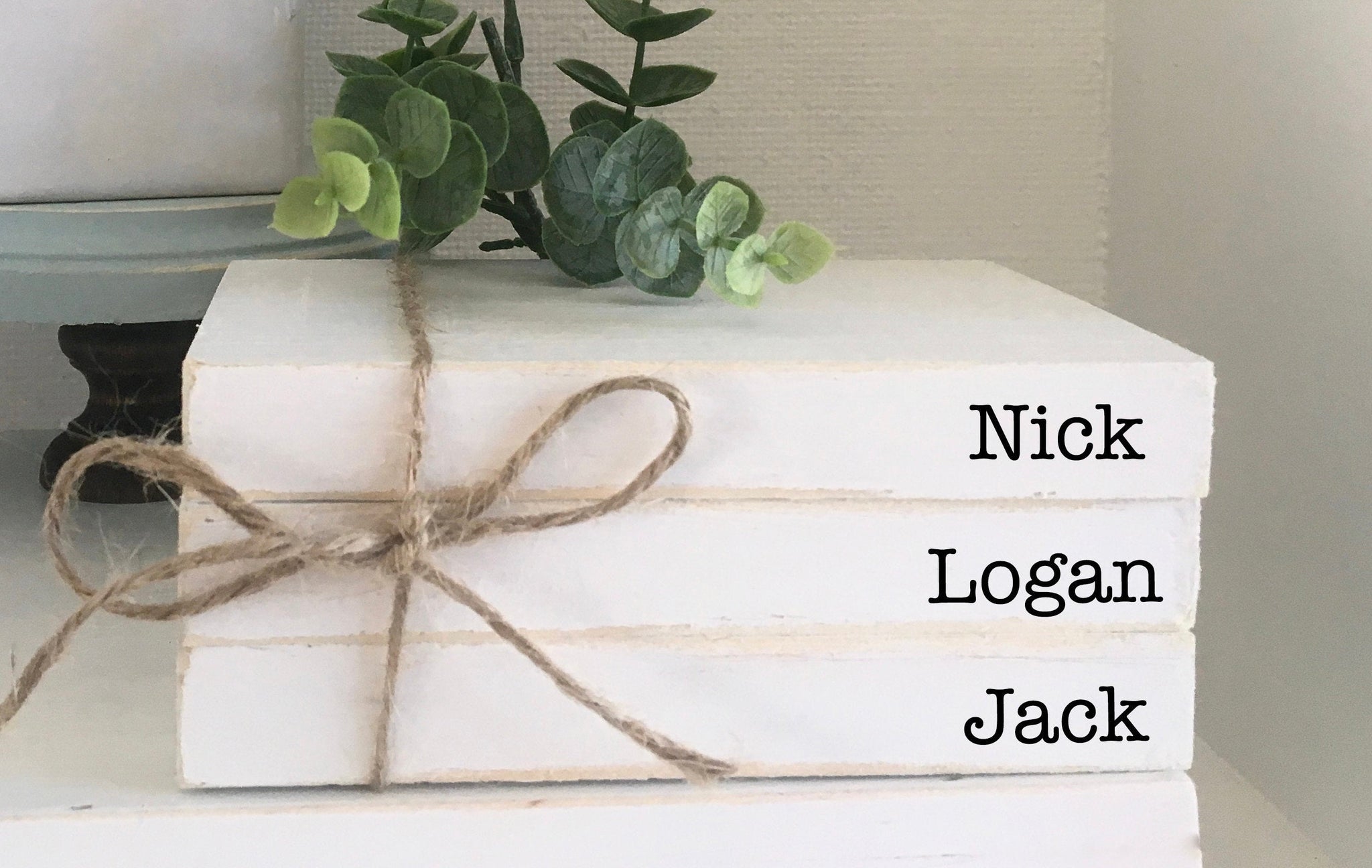 Personalized books- Book bundle- Mini book stack-  Farmhouse decor- Faux books- Set of 3- Wooden books-  Kids names-  Tiered tray decor