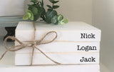 Personalized books- Book bundle- Mini book stack-  Farmhouse decor- Faux books- Set of 3- Wooden books-  Kids names-  Tiered tray decor