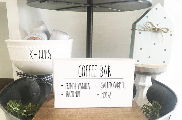 Tiered Tray decor- Coffee bar sign-  Wood sign- Tiered tray sign-  Farmhouse decor-  Coffee station- Kitchen decor- Coffee bar menu