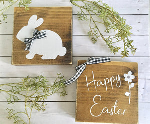 Easter signs, Tiered tray signs, Set of 2, Easter decor, wooden bunny, wood sign, Happy Easter, farmhouse decor, tiered tray decor