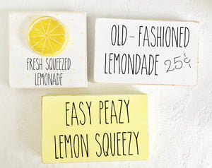 Lemonade sign bundle, Set of 3, Wooden signs, Tiered tray signs,  Lemonade signs, Wooden blocks, Summer decor, Tiered tray, Kitchen decor
