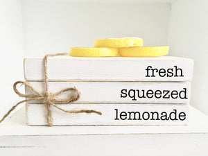 Wooden books, Mini book stack, Lemonade decor, Farmhouse decor, Faux books, Tiered tray decor, Summer books, Fresh squeezed lemonade