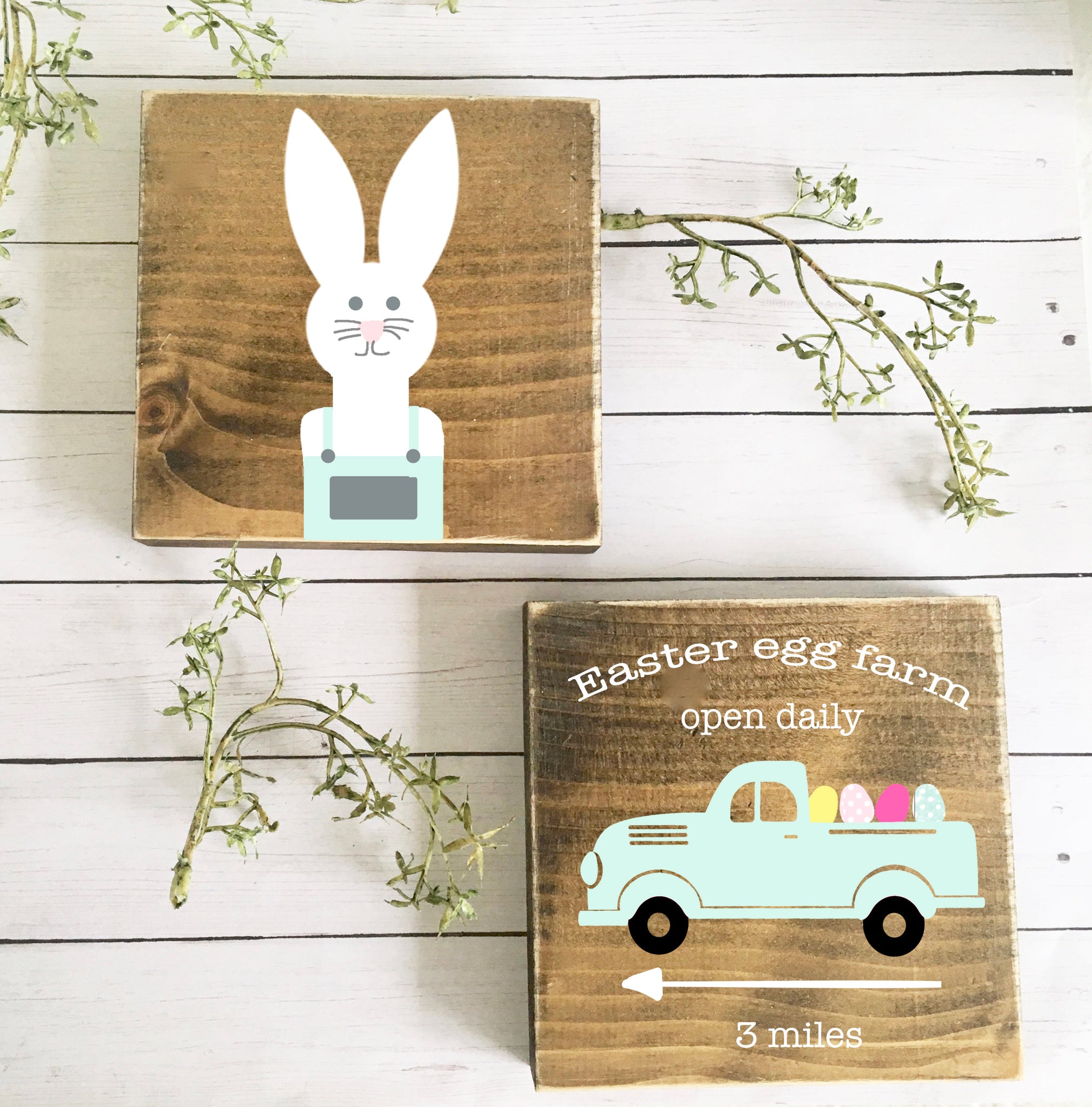Bunny sign, Easter decor, wooden sign, farmhouse decor, bunny, rustic sign, tiered tray decor, old fashioned truck, Easter truck