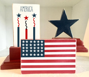 4th of July signs, American flag, Wooden signs, Tiered tray decor, Memorial day, firecrackers, Wooden star, Rustic, Tiered tray signs