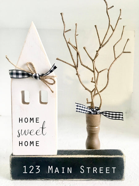 Personalized wooden house, Farmhouse decor, Tiered tray decor, Housewarming gift, initial, Wood house, Address sign, Coffee bar decor