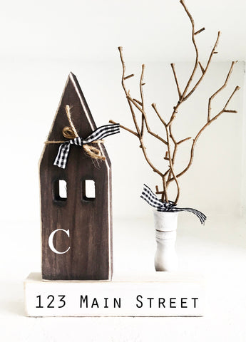 Personalized house, Farmhouse decor, Tiered tray sign, Housewarming gift, New home, Wooden house, Address sign, Tree, Home sweet home